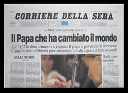 CORRIERE DELLA SERA; Domenica 3 Aprile 2005 - LA MORTE DI GIOVANNI PAOLO II - Premières éditions
