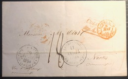 Guadeloupe Lettre Pointe à Pitre Pour Nantes 1846 Taxe 18 Transit Basse Terre Par Voie Anglaise TTB - Lettres & Documents