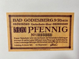 Allemagne Notgeld Godesberg 10 Pfennig - Collections