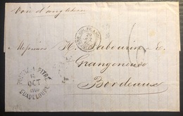 Guadeloupe Lettre Pointe à Pitre Pour Bordeaux 1860 Taxée Et Entrée En Noir Col.FR.Angl/Amb Calais E Superbe - Briefe U. Dokumente