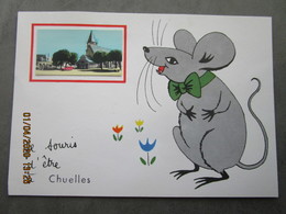 CP 45 Loiret CHUELLES  Près Courtenay - Humour RAT Humanisé  " Je Souris D'être à Chelles " Mini Photo Place De L'église - Courtenay