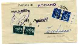 22.11.1945 Busta Da RODANO Per TRIBIANO (Sindaco/podestà) Affr. Coppie 15c + 35c - Marcophilia