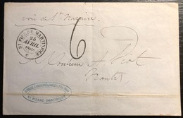Martinique Lettre St Pierre Pour Nantes 1864 Taxée, Dateur De St Pierre Martinique Voie De St Nazaire Manuscrit TTB - Covers & Documents