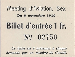 Aviation - Meeting D'aviation - Bex - 1919 - Billetes