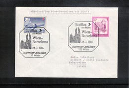 Austria / Oesterreich 1986 AUA First Flight Wien - Barcelona - Primeros Vuelos