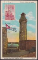 TMA-612 CUBA 1949 MAXIM CARD CASTILLO FARO DEL MORRO CASTLE LIGHTBOX RED CANCEL FDC. - Maximum Cards