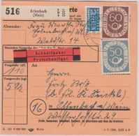 BRD - 60+50 Pfg. Posthorn Paketkarte Schnellpaket Erlenbach Offenbach 1954  - Cartas