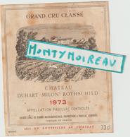 Vieux Papier : étiquette  Vin : Château  Duhart-Milon-Rothschild  1973 , Gironde , Pauillac - Otros & Sin Clasificación