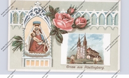 A 4000 LINZ - PÖSTLINGBERG, Lithographie, Wallfahrtskirche, Gnadenbild, Präge-Karte, Brfm. Entfernt - Linz Pöstlingberg