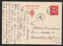 1944 SWEDEN - POSTAL STATIONERY Mi. P51 To GERMANY CENSOR Handdurchlaufstempel "Ab" Der Auslandsbriefprüfstelle Berlin - Storia Postale