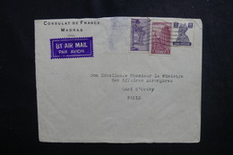 INDE - Enveloppe Du Consulat De France à Madras Pour Le Ministre Des Affaires Etrangères à Paris - L 50206 - Storia Postale