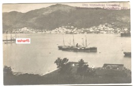 DANISH WEST INDIES Unusual RPPC 1904 Ships In Bay With Violet Line Stamp DWI Exhibition Copenhagen 1904 - Virgin Islands, US