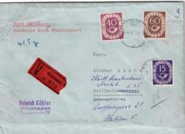 1953, Wertbrief Ab WIESBADEN Mit 15,40 Und 60 Pfg. Posthorn - Lettere