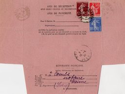 TB 2795 - Postes, Télègraphes Et Télèphones - 2 Avis De Réception - Avis De Payement - VIENNE 1937 Pour GRENOBLE - Telegrafi E Telefoni