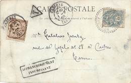 20-195 : AFFRANCHISSEMENT INSUFFISANT. CASTRES TARN  ARRIVEE TIMBRE 10 CTS. CACHET PERLE VABRES AVEYRON - 1859-1959 Covers & Documents