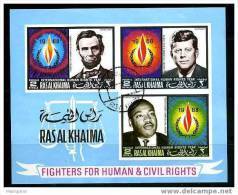 RAS AL KHAIMA 1968 Droits De L'homme Lincoln, Kennedy Et King Bloc Oblit. - Ras Al-Khaimah