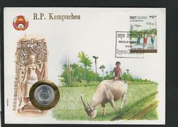 KAMPUTSCHEA - 5 CENTAVOS1979  / /  STAMP - COVER - COIN  / / GEOPHILA 1988 - Cambodia