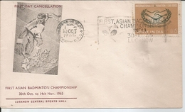 Special Cover, First Asian Badminton Championship, Badminton Racket, Shuttle Cock, Pictorial Cancellation Inde Indien - Badminton