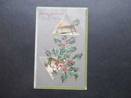 Niederlande 1909 Weihnachtskarte / Reliefkarte Gelukkig Kerstfeest Mit Mistelzweig Nach Salt Lake City Utah USA Gesendet - Brieven En Documenten