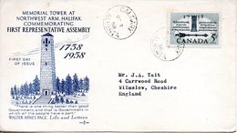 CANADA. N°309 Sur Enveloppe 1er Jour (FDC) De 1958 Ayant Circulé. Assemblée élue De La Nouvelle-Ecosse. - 1952-1960