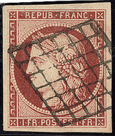 No 6B, Carmin Brun, Un Voisin, Obl Grille, Superbe. - R - 1849-1850 Ceres