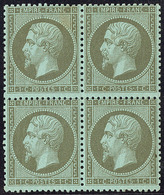 * No 19, Vert Olive, Bloc De Quatre (légère Rousseur Sur Deux Ex). - TB - 1862 Napoléon III.