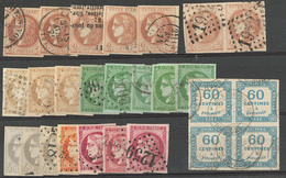 Lot. 1870-1871, Nuances Et Obl Diverses, + Taxe 9 Bloc De Quatre Obl (un Ex Trou). - TB - 1870 Uitgave Van Bordeaux