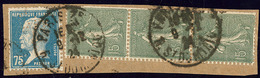 Semeuse Lignée Type VI. No 130f Bande De Trois Verticale + 177 Perforé "CN", Sur Petit Fragment Obl Cad 9.12.24, Superbe - Other & Unclassified