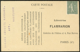 Lettre Semeuse Lignée Type VI. No 130f, Neuf Sur CP Commerciale Illustrée "Librairie Flammarion" Préaffranchie, Superbe. - Autres & Non Classés