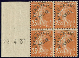 ** Préoblitérés. No 47, Bloc De Quatre Bdf Avec Date 22.4.31 à Gauche. - TB - Coil Stamps