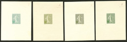 (*) Semeuse Lignée No 130, 4 épreuves Sans La Valeur Dans Le Cartouche De Différentes Couleurs Vertes, Marquées 3, 4, 9  - Artist Proofs