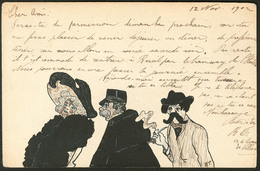 Lettre Illustrations à La Main. Trio De Personnages, CP Encre Et Plume, Afft 112 Obl Nov 1902. - TB - Non Classés