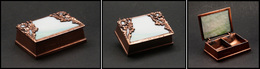 Boîte En Bronze, Couvercle En Pâte De Verre Bleu Ciel, 2 Comp., 62x42x22mm. - TB - Stamp Boxes