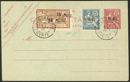 Lettre Double Surcharge. No 46 (tirage 25) + 42b (surch. Renv.) Sur CP Entier 10m Rouge, Obl 11 Mai 21. - TB. - RR - Autres & Non Classés