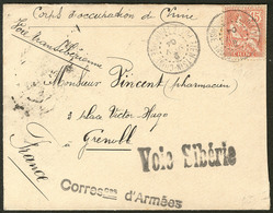 Lettre No 25, Obl Tien-Tsin Nov 1904 Sur Enveloppe Avec Griffe Corresces D'Armées Et Voie Sibérie, Pour La France. - TB - Other & Unclassified