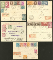 Lettre Lot. 1909-1933, 5 Enveloppes Recommandées, Affts Et Destinations Divers. - TB - Other & Unclassified