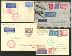 Lettre Poste Aérienne. Nos 38 à 40, 42A, + Divers Poste Sur 3 Enveloppe Et Une CP, Avec CS Zeppelin, Pour L'Amérique Du  - Altri & Non Classificati