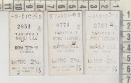 Biglietto Ticket 1958 Roma Napoli . Via Formia Ff.ss.lotto 3 Biglietti - Europe