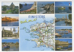 {59509} Finistère , Carte Et Multivues ; Brest , Roscoff  Locquirec  Quimper  Le Guilvinec  Concarneau  Pointe Du Raz - Cartes Géographiques