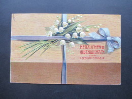Deutsches Reich 1908 Herzlichen Glückwunsch Zum Geburtstage! Reliefkarte Blumen / Schleife - Anniversaire