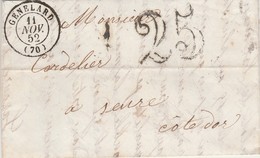 1852 / Lettre De Genelard / 71 Saône Et Loire / Taxe 25 / Cachet "Ligne De Lyon" (chemin De Fer) / Signée Laronze Frères - 1849-1876: Période Classique
