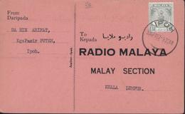 YT 84 Malaya CAD Ipoh 30 Apr 57 Carte Pour Radio Malaya Malay Section Kuala Lumpur - Malaya (British Military Administration)