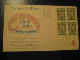 MACAU 1953 Stamp Centenary Ultramar Yvert 373 Set FDC Cancel Cover Block Of 4 Macao Portugal China Area - Covers & Documents