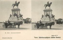 CARTE STÉRÉOSCOPIQUE - Rome Monument Garibaldi. - Cartes Stéréoscopiques