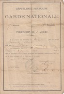 GARDE NATIONALE. PERMISSION DE 2 JOURS. 31 DECEMBRE 1871. GARDE NATIONALE SEDENTAIRE 17° Bon 5° Cie - War 1870