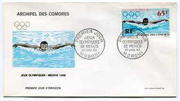 RC 15080 COMORES 1968 JEUX OLYMPIQUES DE MEXICO NATATION 1er JOUR FDC - Storia Postale