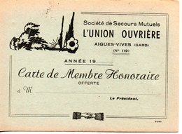 30 AIGUES VIVES SOCIETE SECOURS MUTUELS CARTE DE MEMBRE GARD - Aigues-Vives