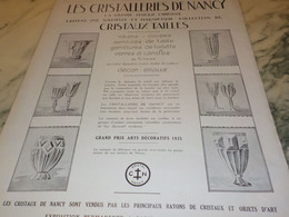 ANCIENNE PUBLICITE CRISTALLERIES DE NANCY 1927 - Other