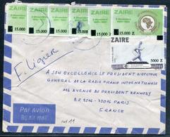 ZAIRE - N° 1349 + 1351 (6) / LETTRE AVION DE KINSHASA LE 9/8/1992 POUR PARIS - PD MAIS RARE - Gebraucht