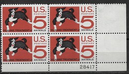 US 1966,Dogs,Plate Block, Scott # 1307, VF MNH** - Numéros De Planches